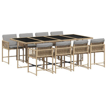 9-delige Tuinset met kussens poly rattan gemengd beige