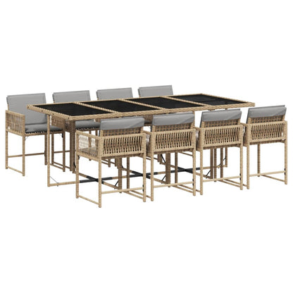 9-delige Tuinset met kussens poly rattan gemengd beige