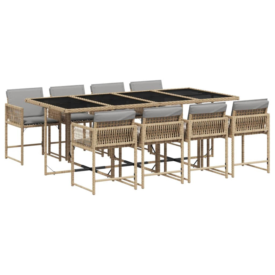 9-delige Tuinset met kussens poly rattan gemengd beige