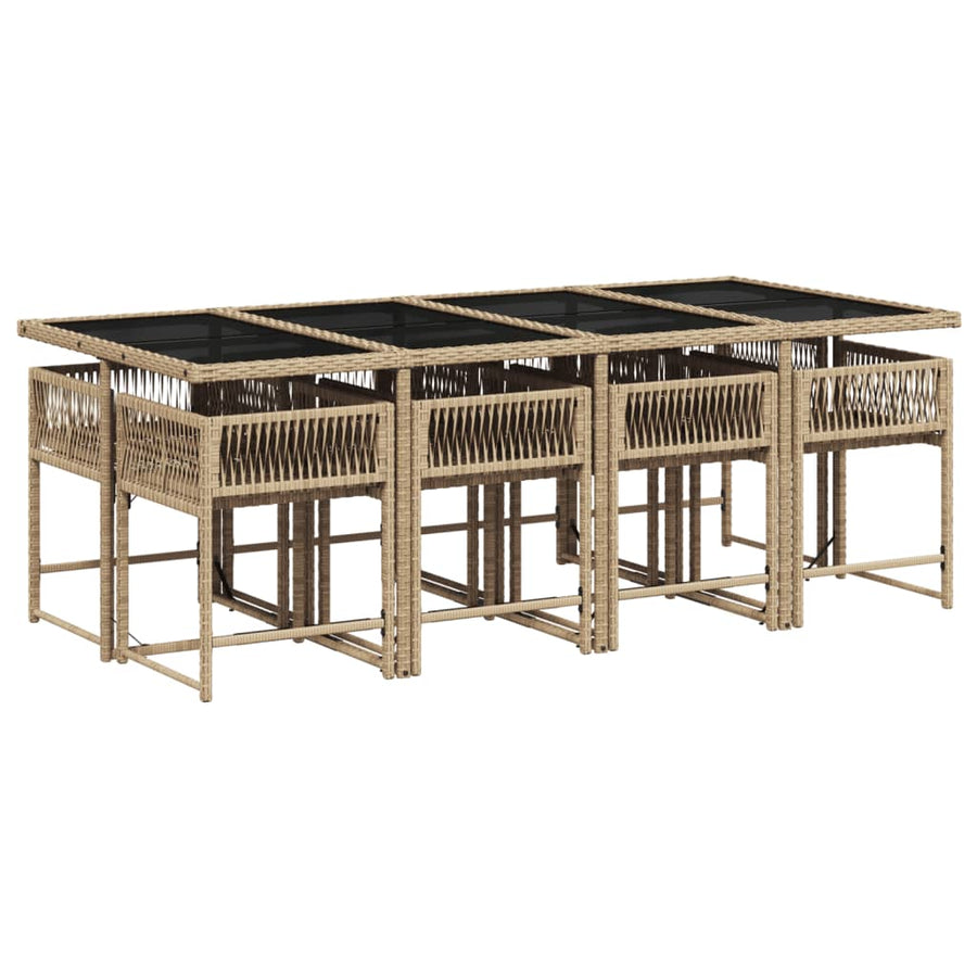 9-delige Tuinset met kussens poly rattan gemengd beige