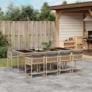 Tuinset 9-delig poly rattan gemengd beige