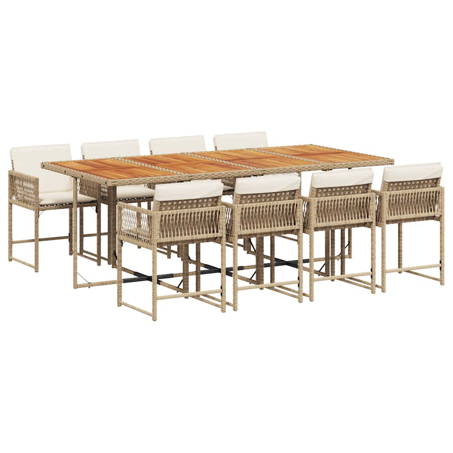 9-delige Tuinset met kussens poly rattan beige