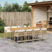 9-Piece Garden Dining Set with Cushions, Poly Rattan, Beige