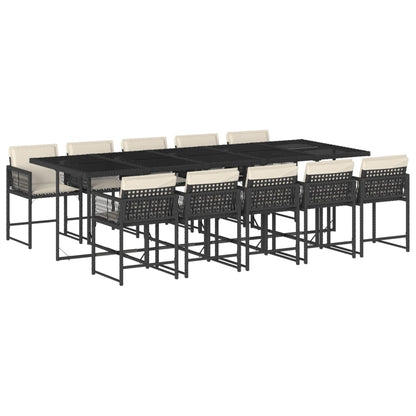 11-delige Tuinset met kussens poly rattan zwart