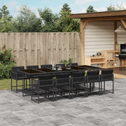 Tuinset 11-delig poly rattan zwart met kussens