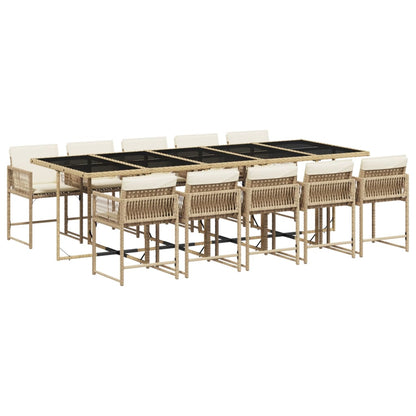 11-delige Tuinset met kussens poly rattan beige