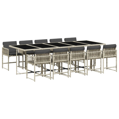 11-delige Tuinset met kussens poly rattan lichtgrijs