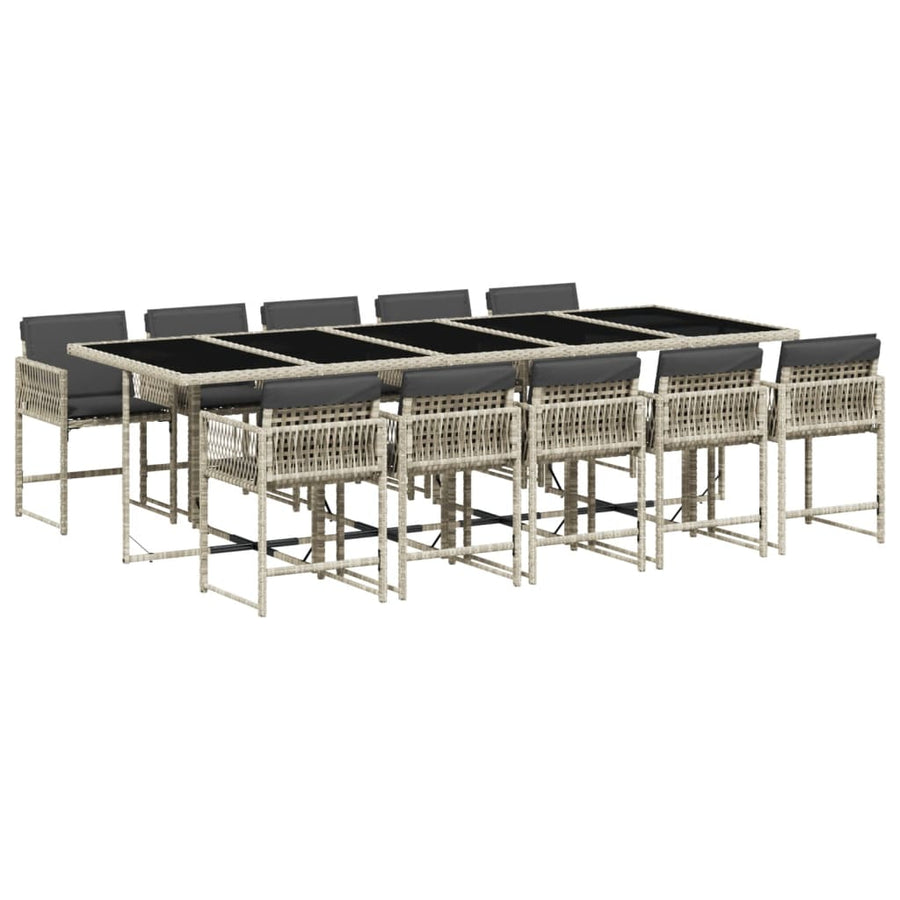 11-delige Tuinset met kussens poly rattan lichtgrijs
