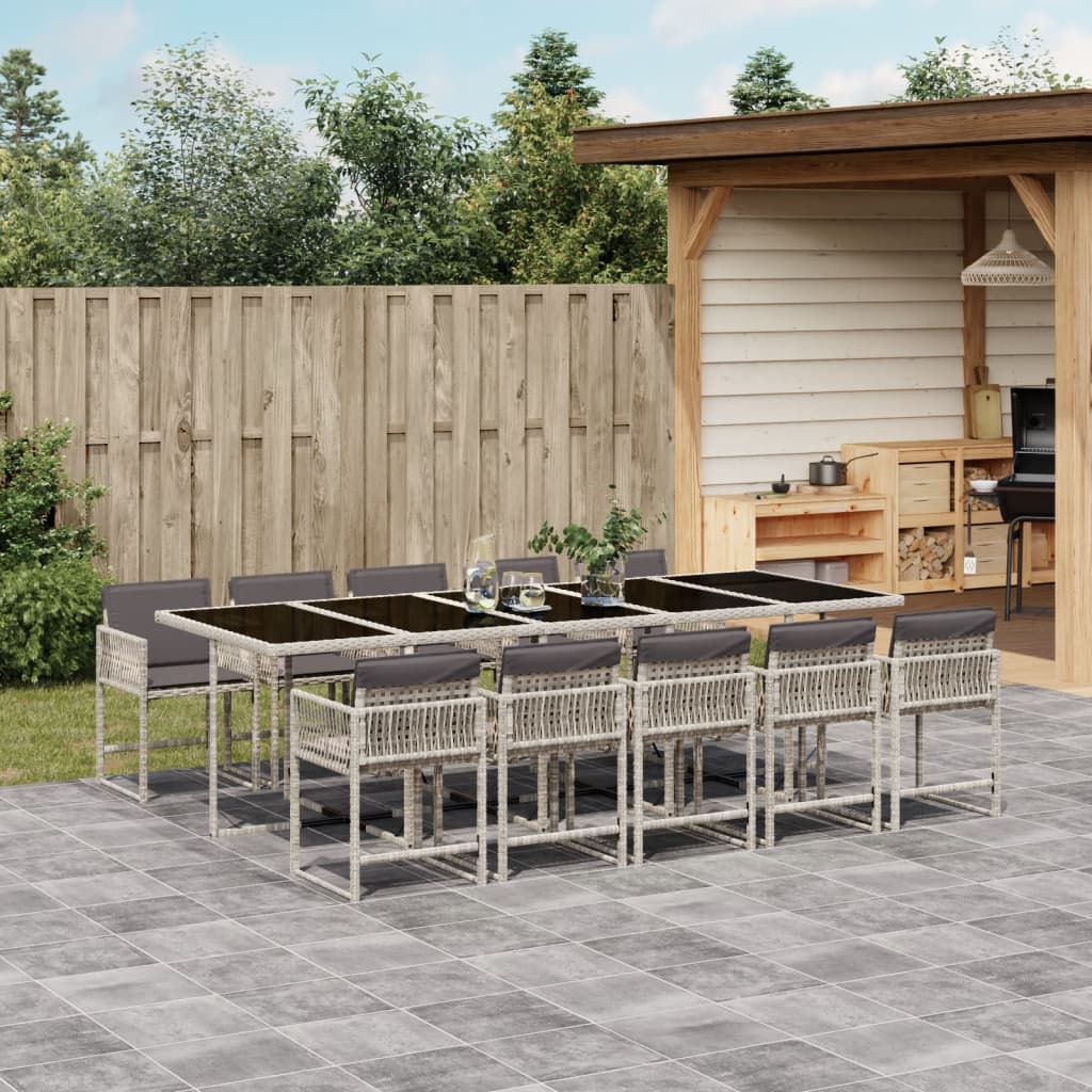 11-delige Tuinset met kussens poly rattan lichtgrijs