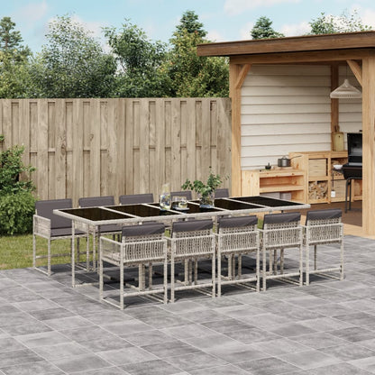 11-delige Tuinset met kussens poly rattan lichtgrijs