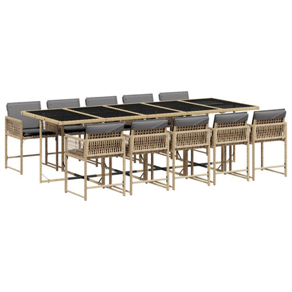 11-delige Tuinset met kussens poly rattan gemengd beige