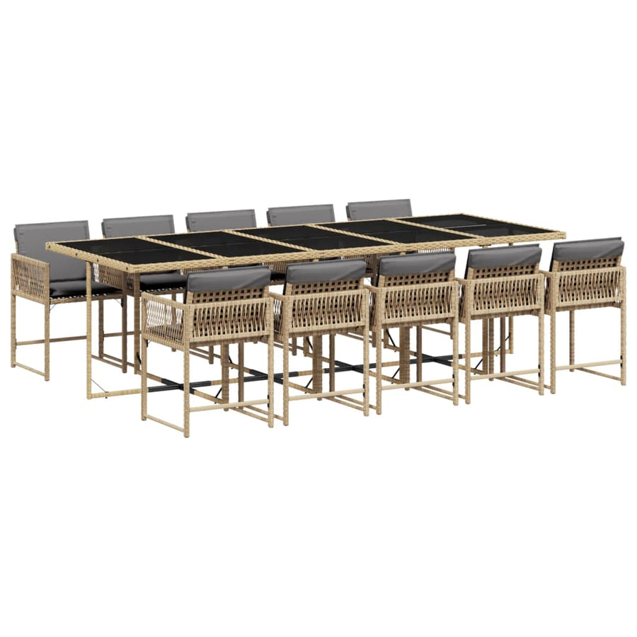 11-delige Tuinset met kussens poly rattan gemengd beige