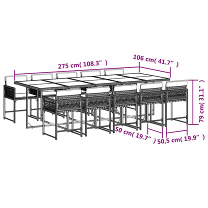 11-delige Tuinset met kussens poly rattan gemengd beige
