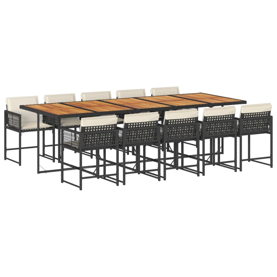 11-delige Tuinset met kussens poly rattan zwart