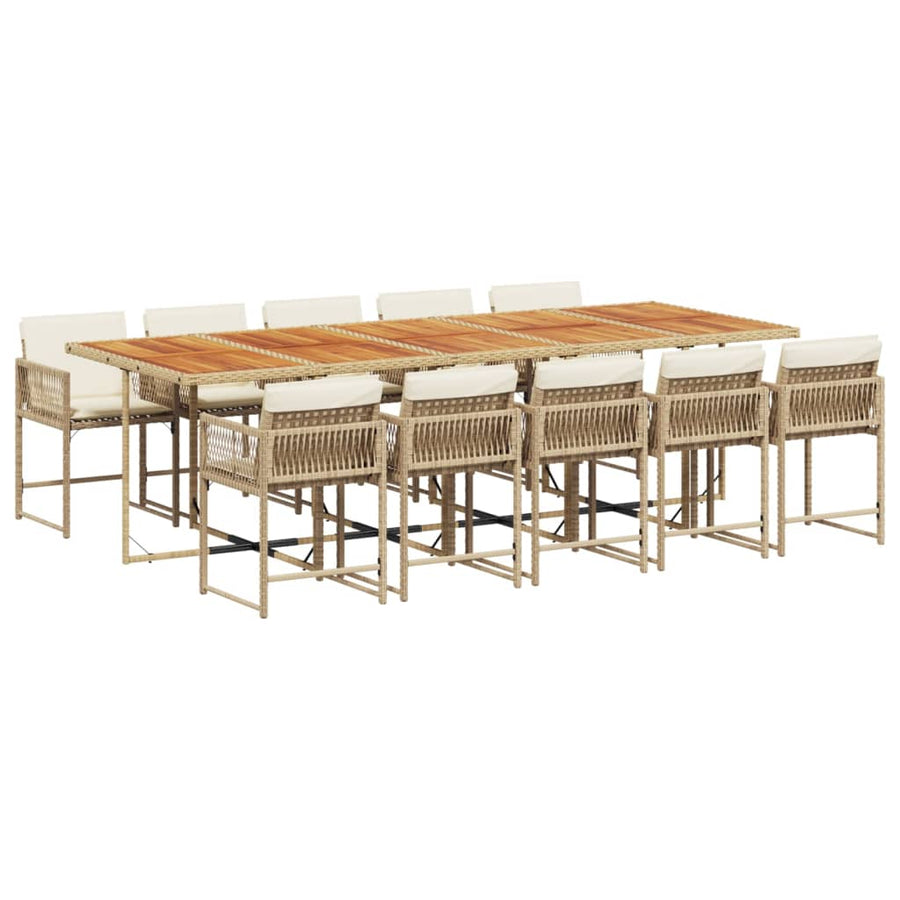 11-delige Tuinset met kussens poly rattan beige