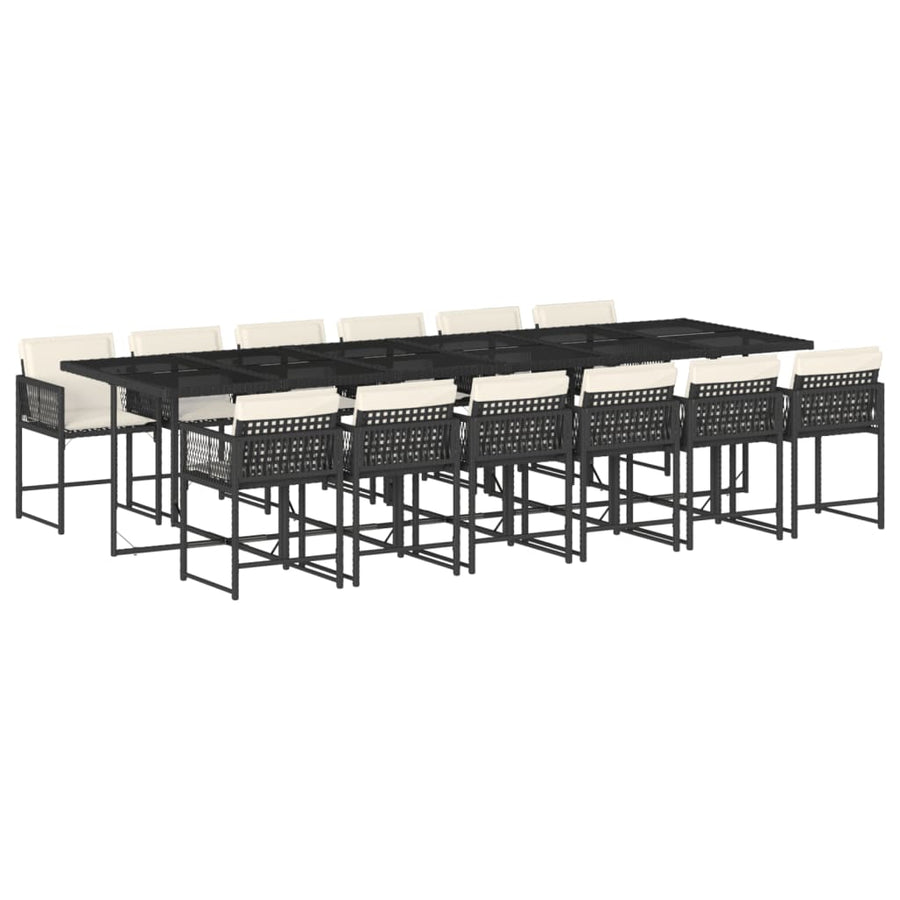 13-delige Tuinset met kussens poly rattan zwart