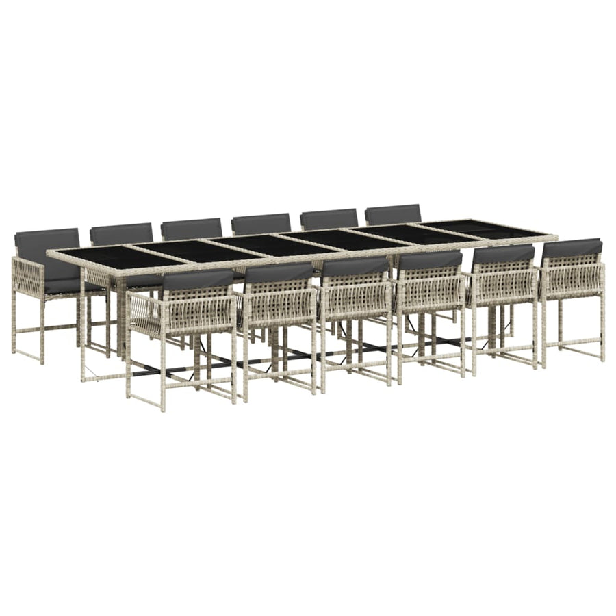 13-delige Tuinset met kussens poly rattan lichtgrijs