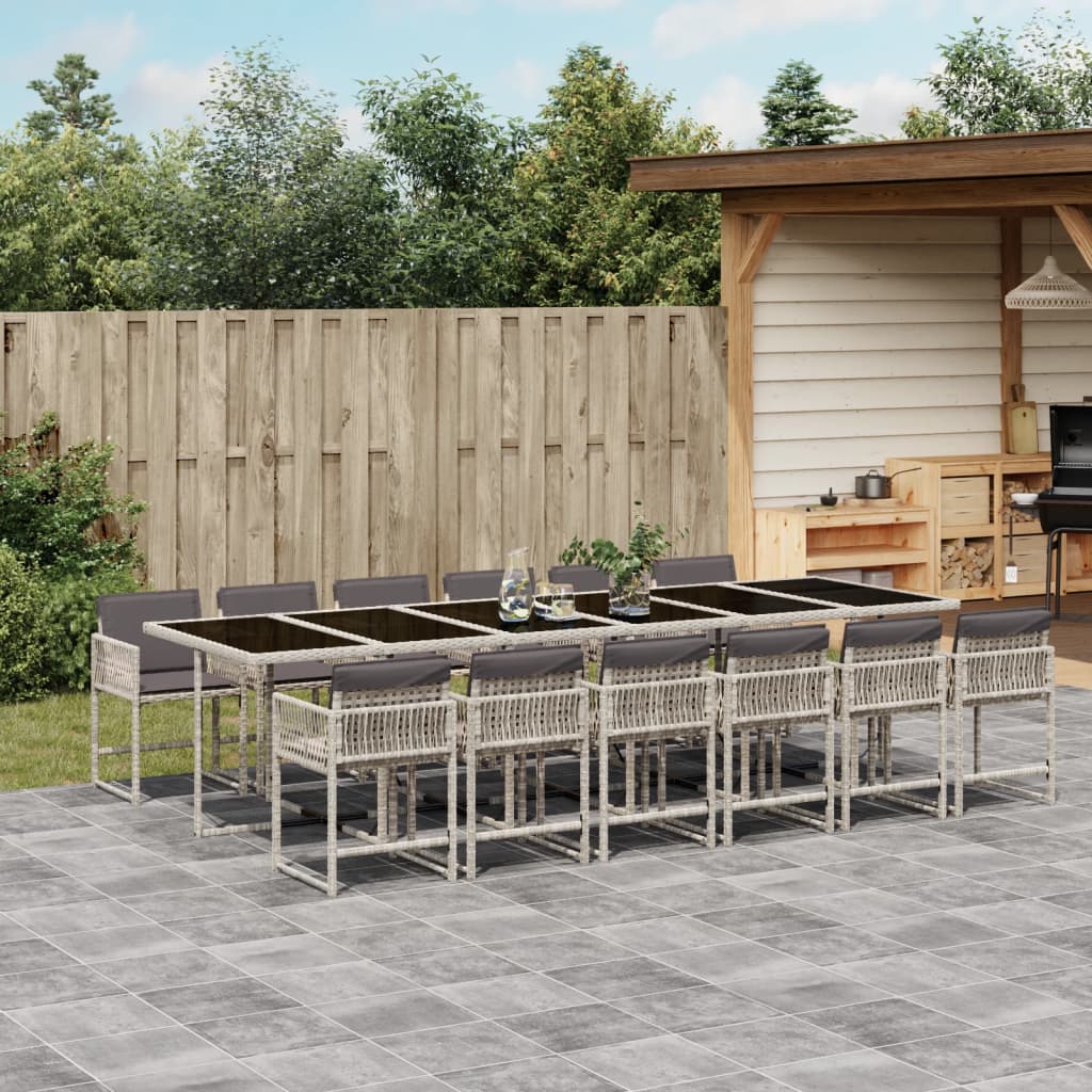 13-delige Tuinset met kussens poly rattan lichtgrijs