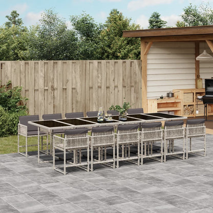 13-delige Tuinset met kussens poly rattan lichtgrijs