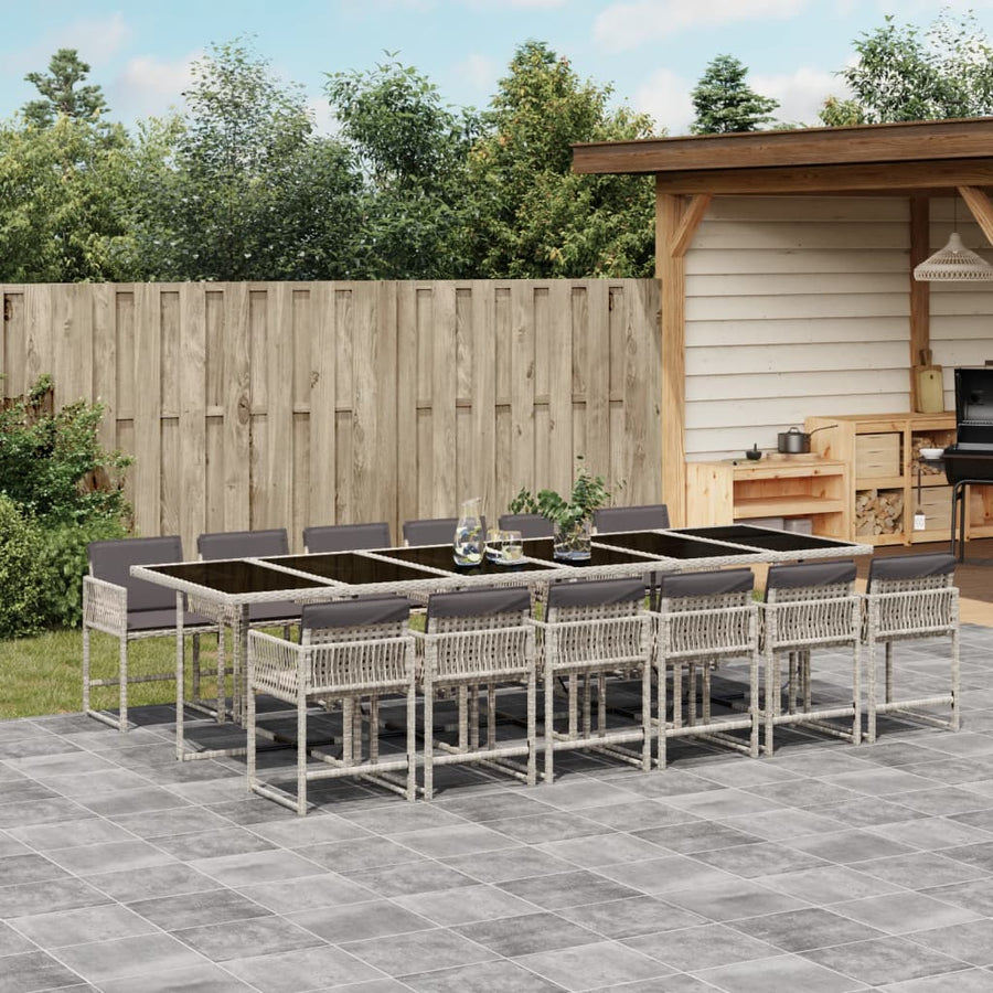 13-delige Tuinset met kussens poly rattan lichtgrijs