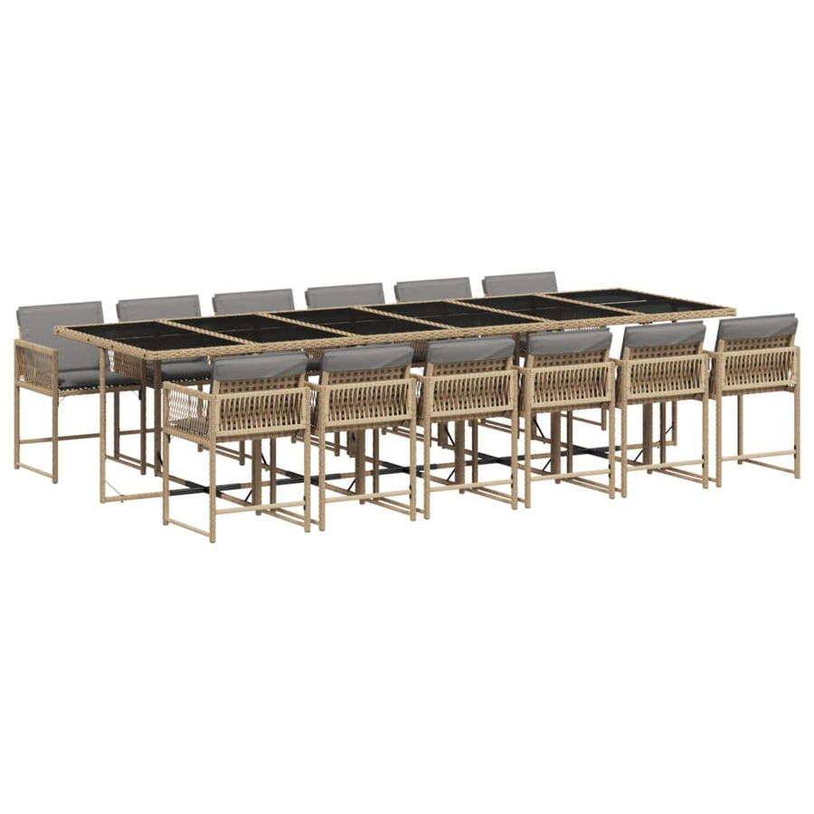 13-delige Tuinset met kussens poly rattan gemengd beige