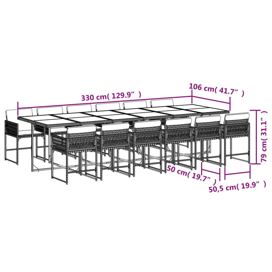 13-delige Tuinset met kussens poly rattan gemengd beige