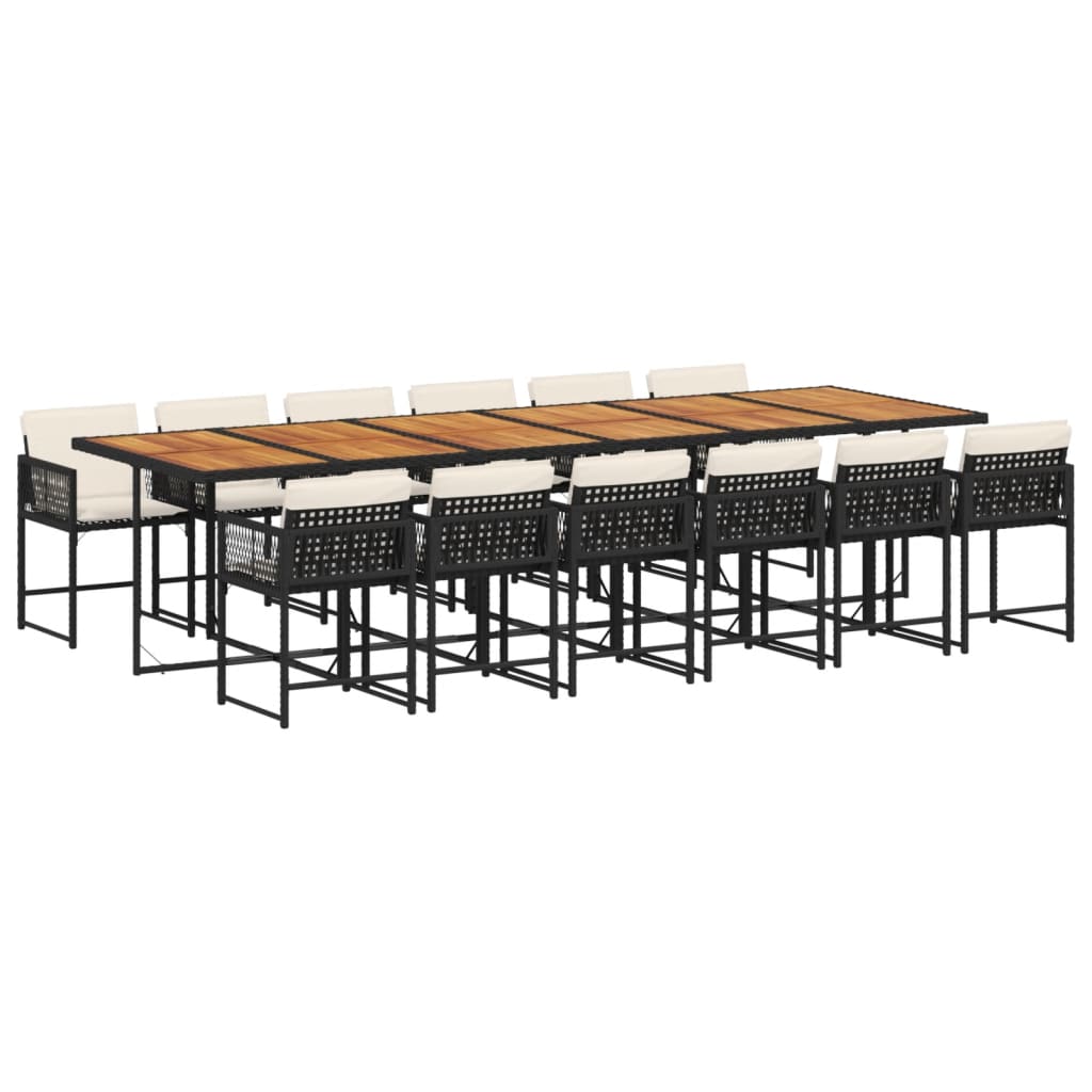 13-delige Tuinset met kussens poly rattan zwart