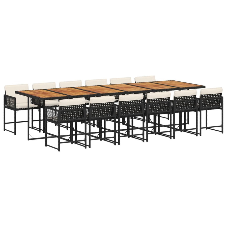 13-delige Tuinset met kussens poly rattan zwart
