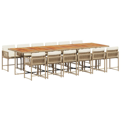 13-delige Tuinset met kussens poly rattan beige