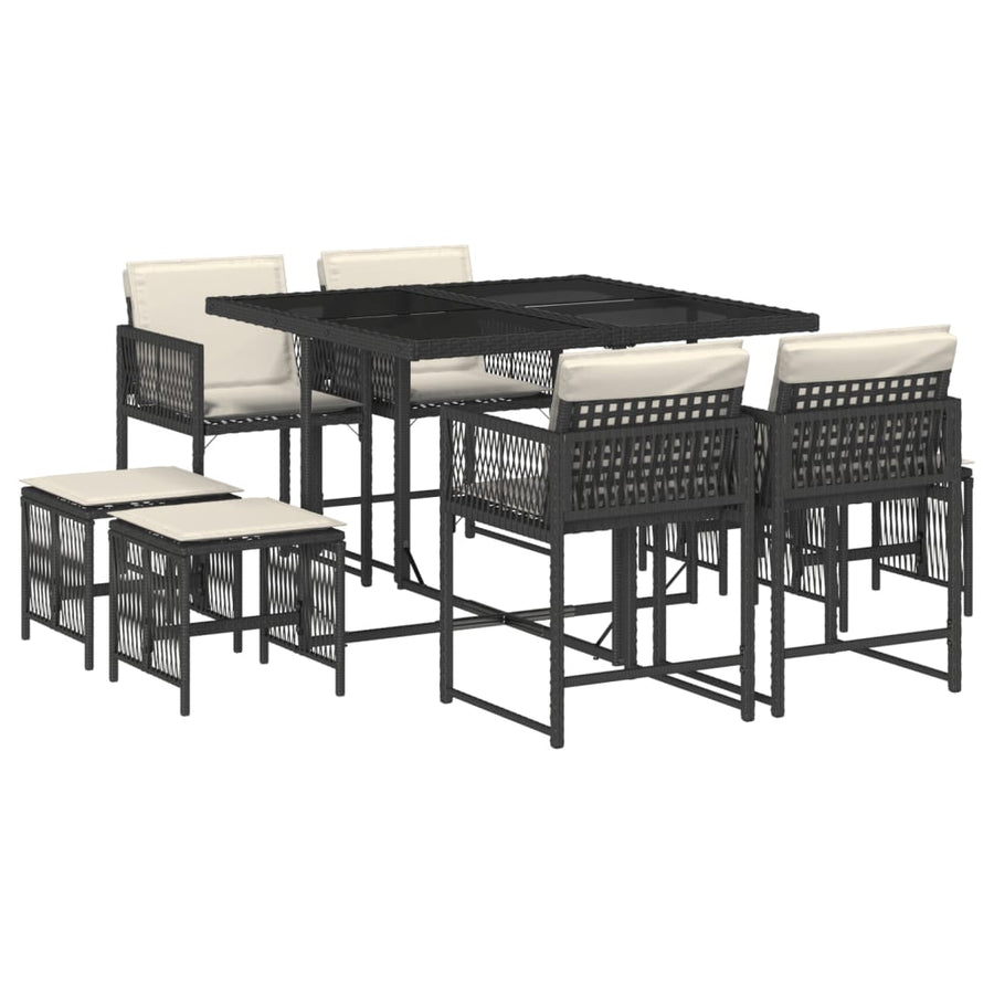9-delige Tuinset poly rattan zwart