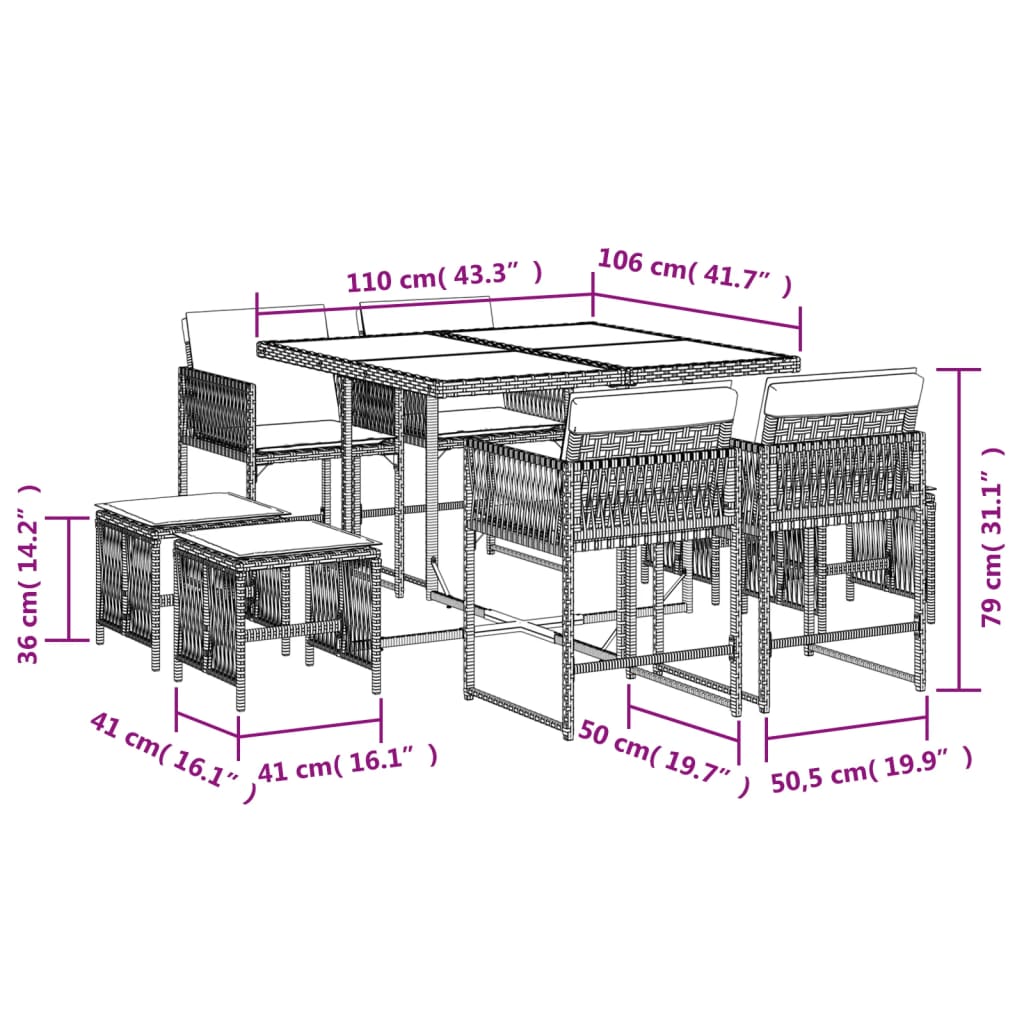 9-delige Tuinset poly rattan zwart