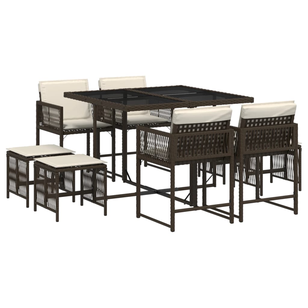 9-delige Tuinset met kussens poly rattan bruin