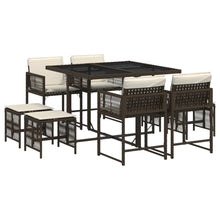 9-delige Tuinset met kussens poly rattan bruin