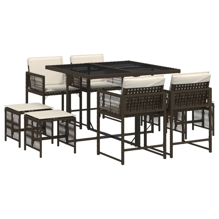 9-delige Tuinset met kussens poly rattan bruin