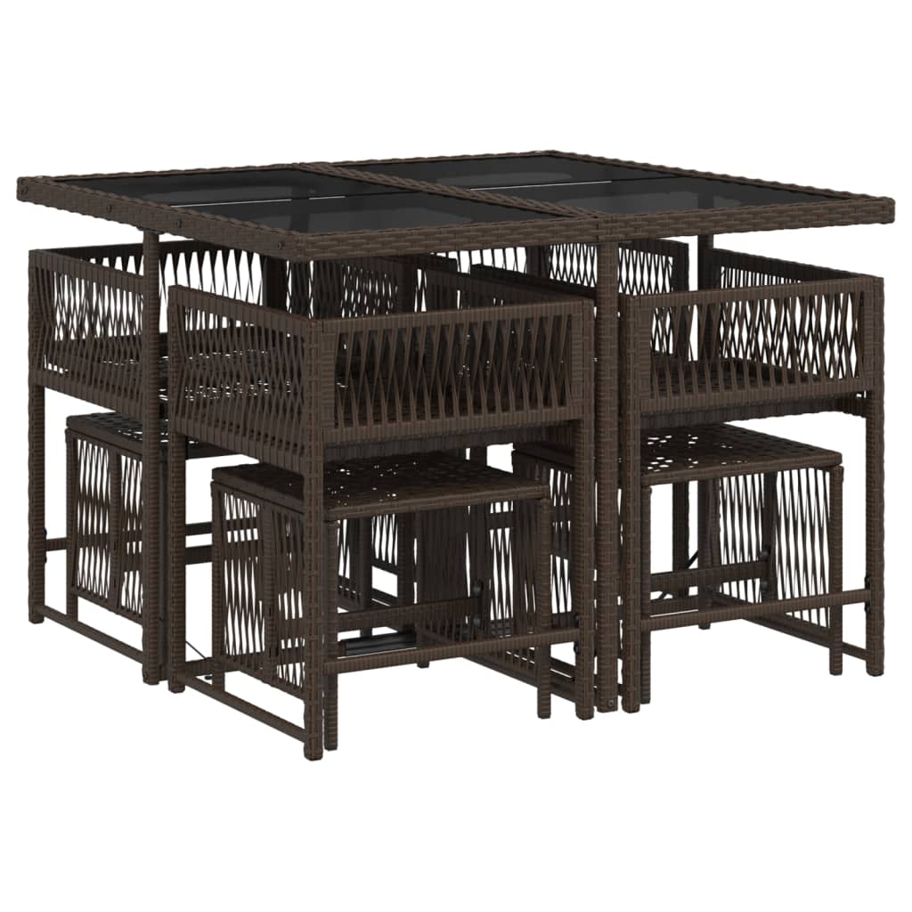 9-delige Tuinset met kussens poly rattan bruin