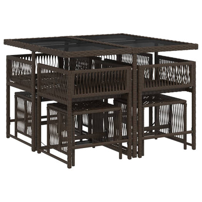 9-delige Tuinset met kussens poly rattan bruin
