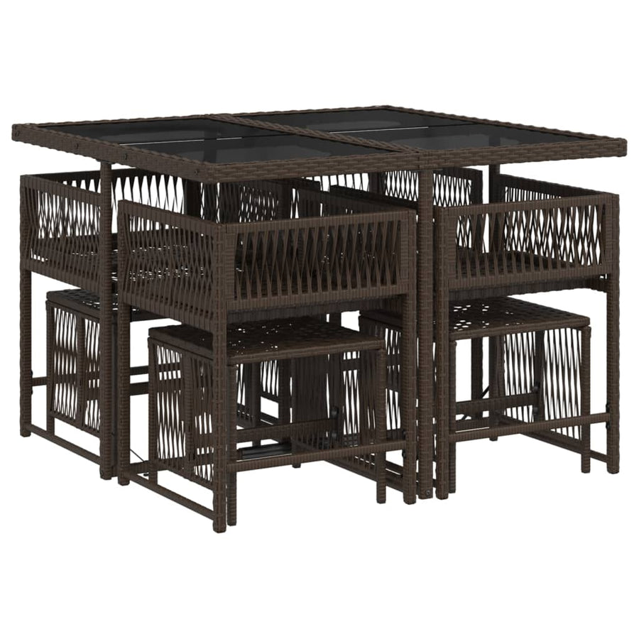 9-delige Tuinset met kussens poly rattan bruin