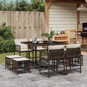 Tuinset 9-delig poly rattan bruin met kussens