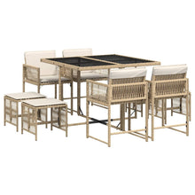 9-delige Tuinset met kussens poly rattan beige