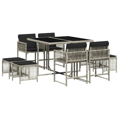 9-delige Tuinset met kussens poly rattan lichtgrijs