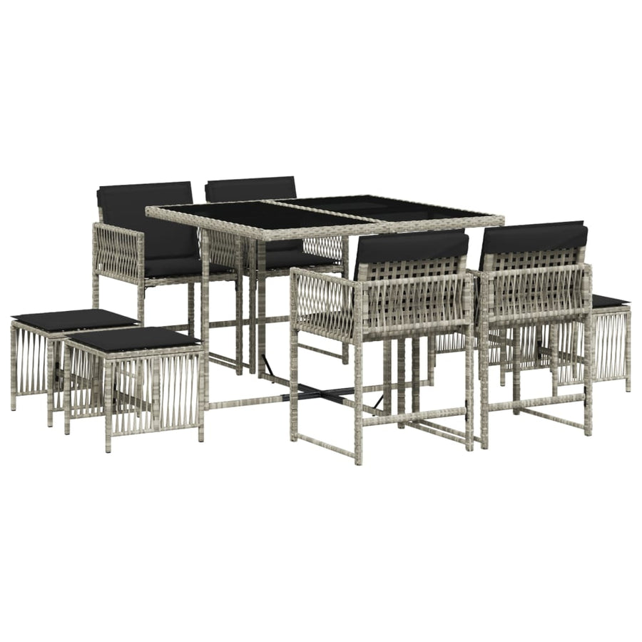 9-delige Tuinset met kussens poly rattan lichtgrijs