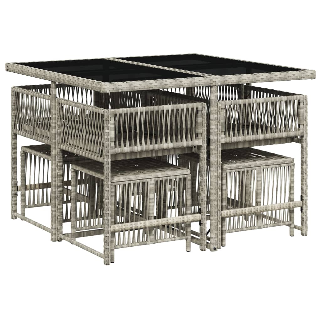9-delige Tuinset met kussens poly rattan lichtgrijs