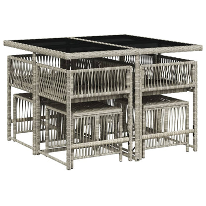 9-delige Tuinset met kussens poly rattan lichtgrijs