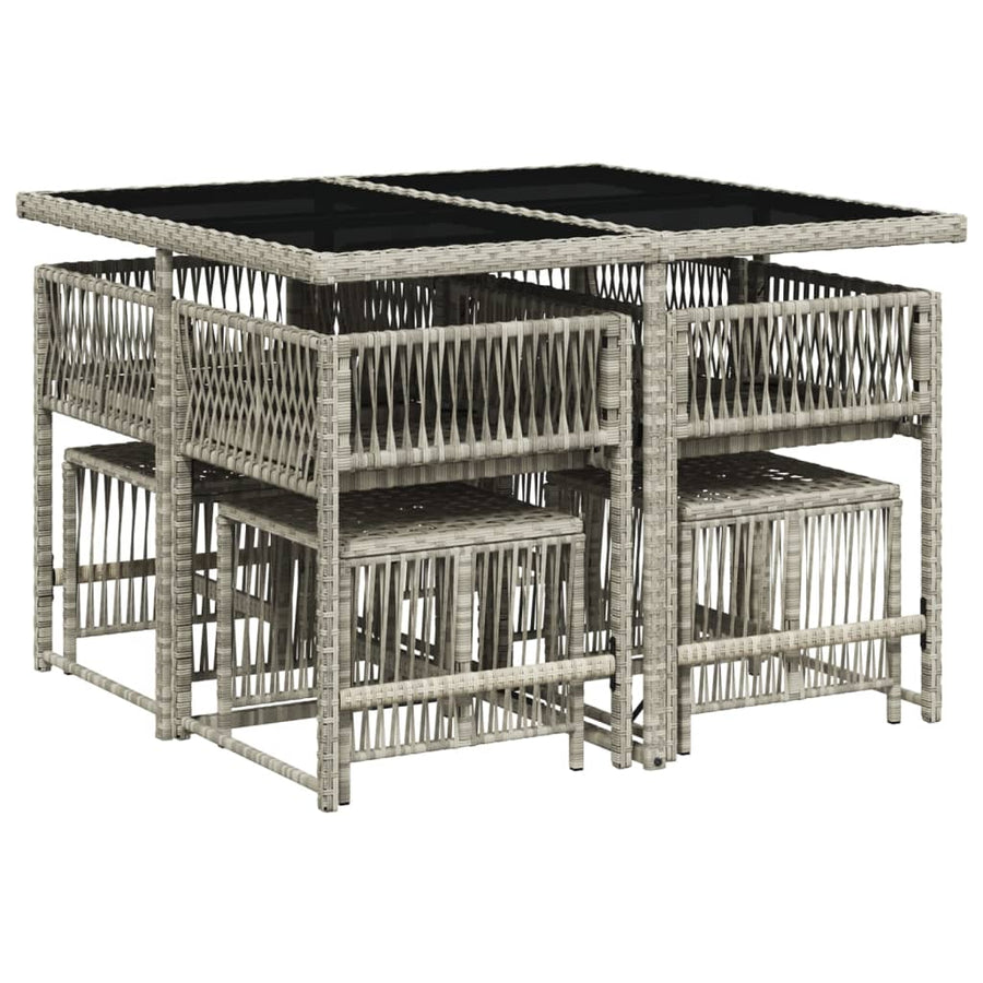 9-delige Tuinset met kussens poly rattan lichtgrijs