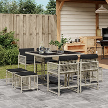 9-delige Tuinset met kussens poly rattan lichtgrijs