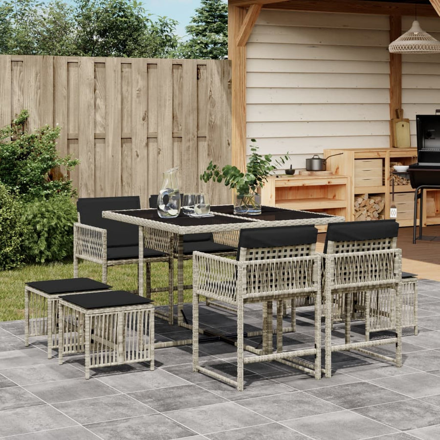 9-delige Tuinset met kussens poly rattan lichtgrijs