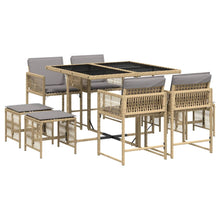 9-delige Tuinset met kussens poly rattan gemengd beige