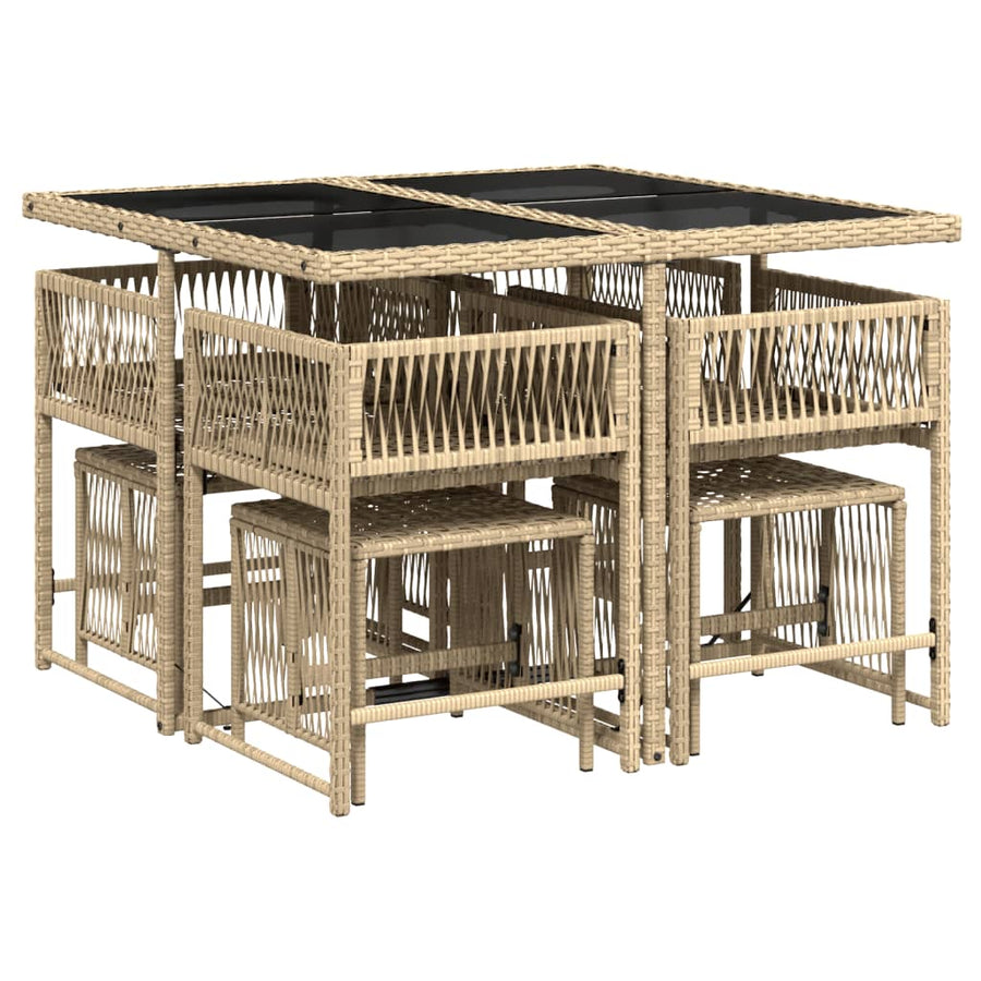 9-delige Tuinset met kussens poly rattan gemengd beige