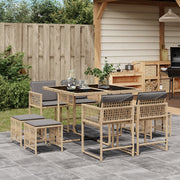 Tuinset 9-delig poly rattan gemengd beige