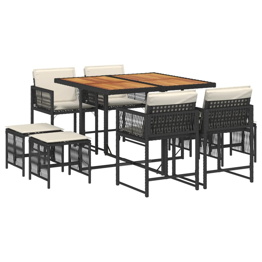 9-delige Tuinset poly rattan zwart